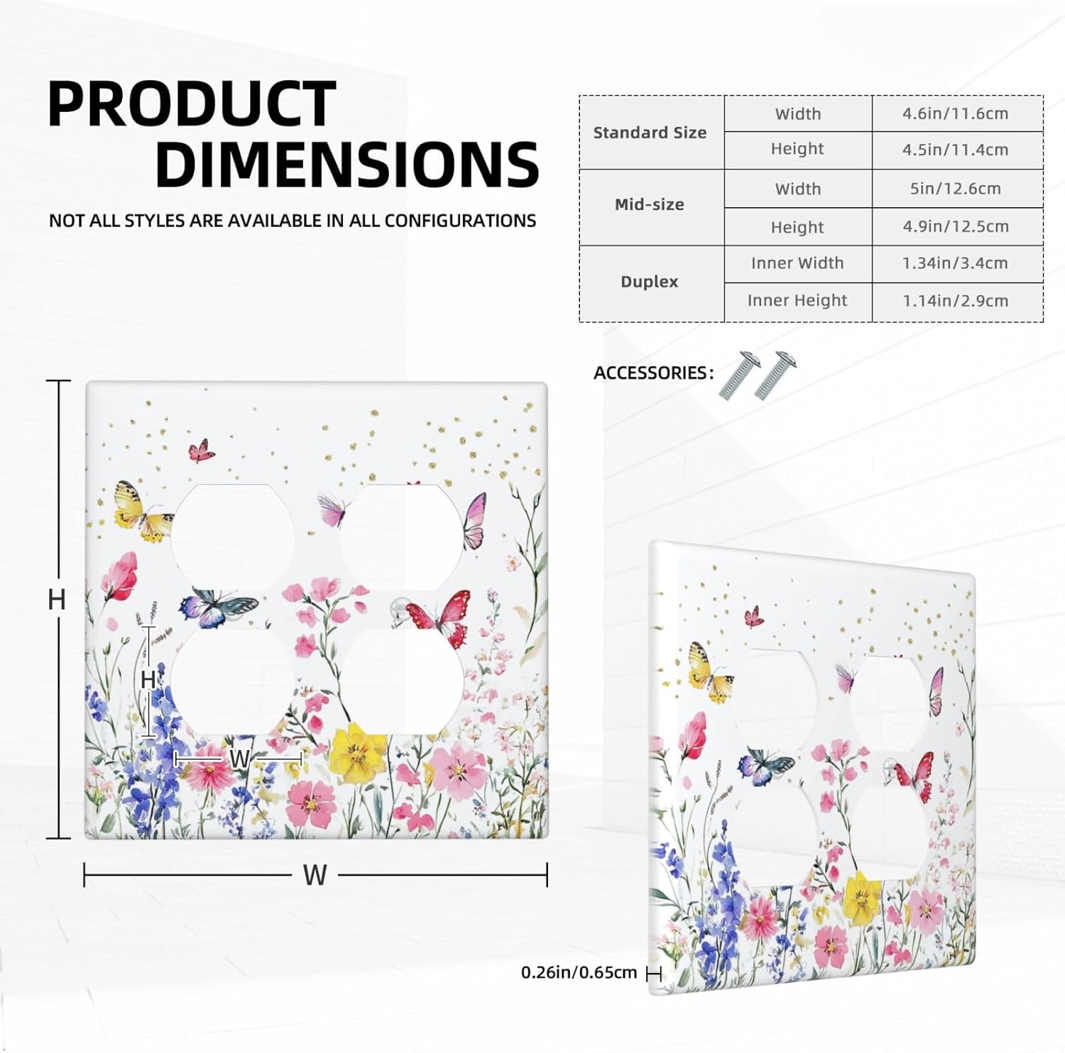 Outlet Covers Watercolor Floral Butterfly Colorful Wildflower 2 Gang Double Duplex Decorative Light Switch Covers Electrical Wallplates Socket Faceplate For Bed Room Living Room Decor