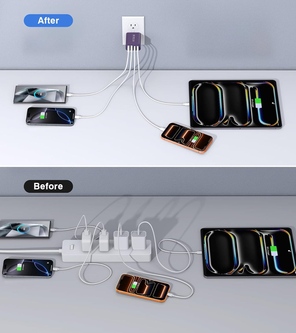 [2Pack] 40W USB C Plug,4-Port Fast Charger Block PD+QC 4 Port Charger Cube Wall Charging Box Brick for Samsung Galaxy S22/S21+/S21 Ultra,Magsafe Wireless Charger,iPhone 17/16/16 Pro Max/15/14(Purple)