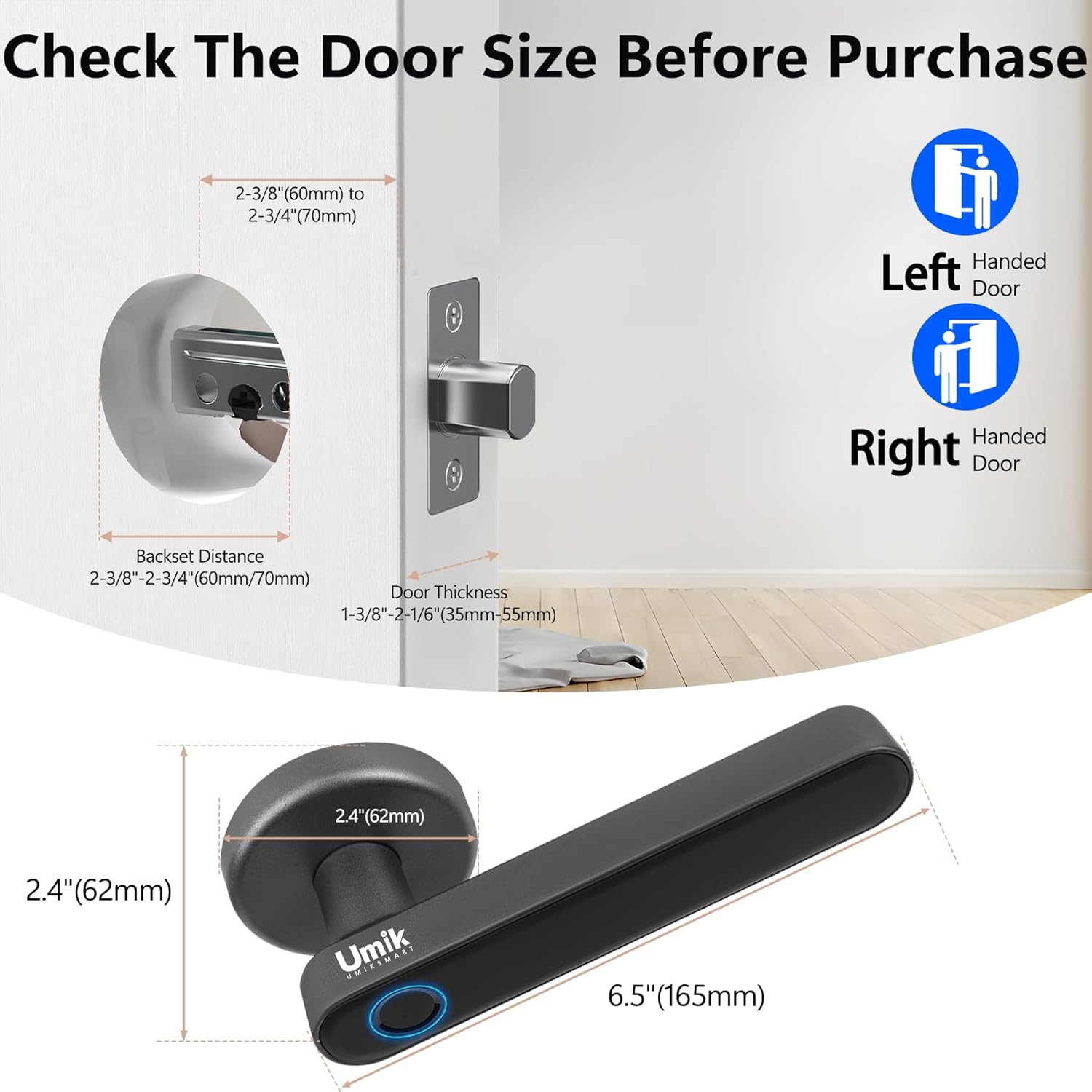 Fingerprint Smart Door Lock, Biometric Door Lock with App for Bedroom, Home, Apartment, Hotel (Grey)