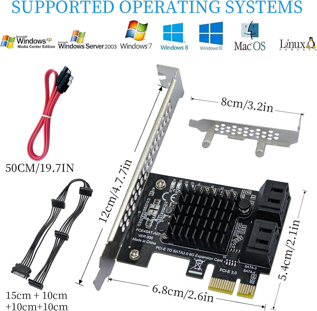 4-Port PCIe SATA III 6Gbps Expansion Card, PCIe x1 to 4 Port SATA 3.0 Controller Card - ASM1064 Chip, with Low Profile Bracket for Windows Linux Mac