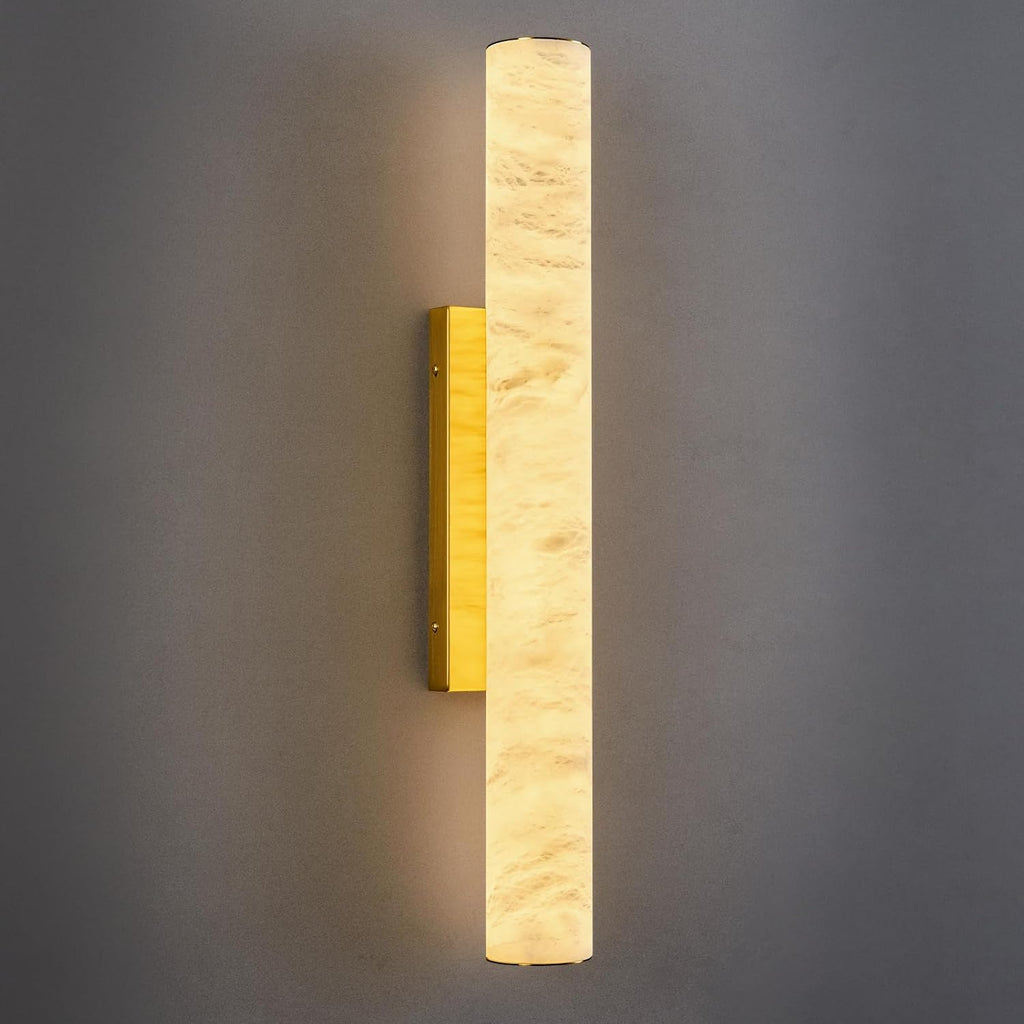 LMQNINE Natural Alabaster Wall Sconces Spanish Marble Wall Light Cylinder Modern Gold LED Sconce for Living Room Bedroom Bathroom Stairs（M-1Pack）