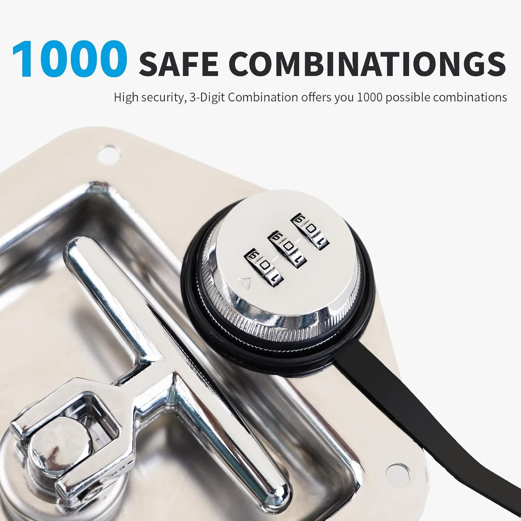 Combination Truck Tool Box Lock Replacement, 3 Digit Combination Lock Keyless Security Folding T-Handle Latch Standard US General for Trailer Toolbox RV Camper Motorhome Patrol Car