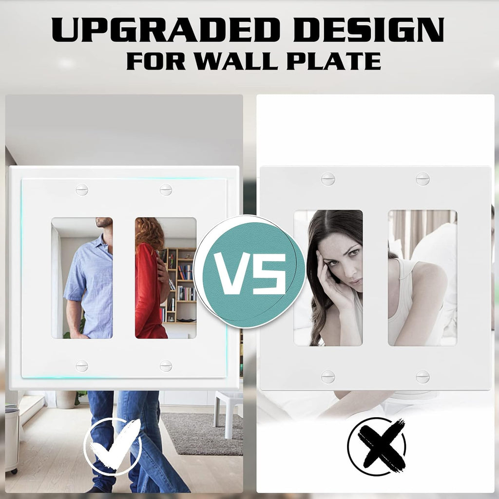 2-Gang Modern Edge Decorative Wall Plate Cover Switch Outlet Double Decorator Electrical Faceplate for Light Switches, Smart Switch, GFCI, Dimmers, Receptacle, USB Outlet (4 Pack, Double Decorator)