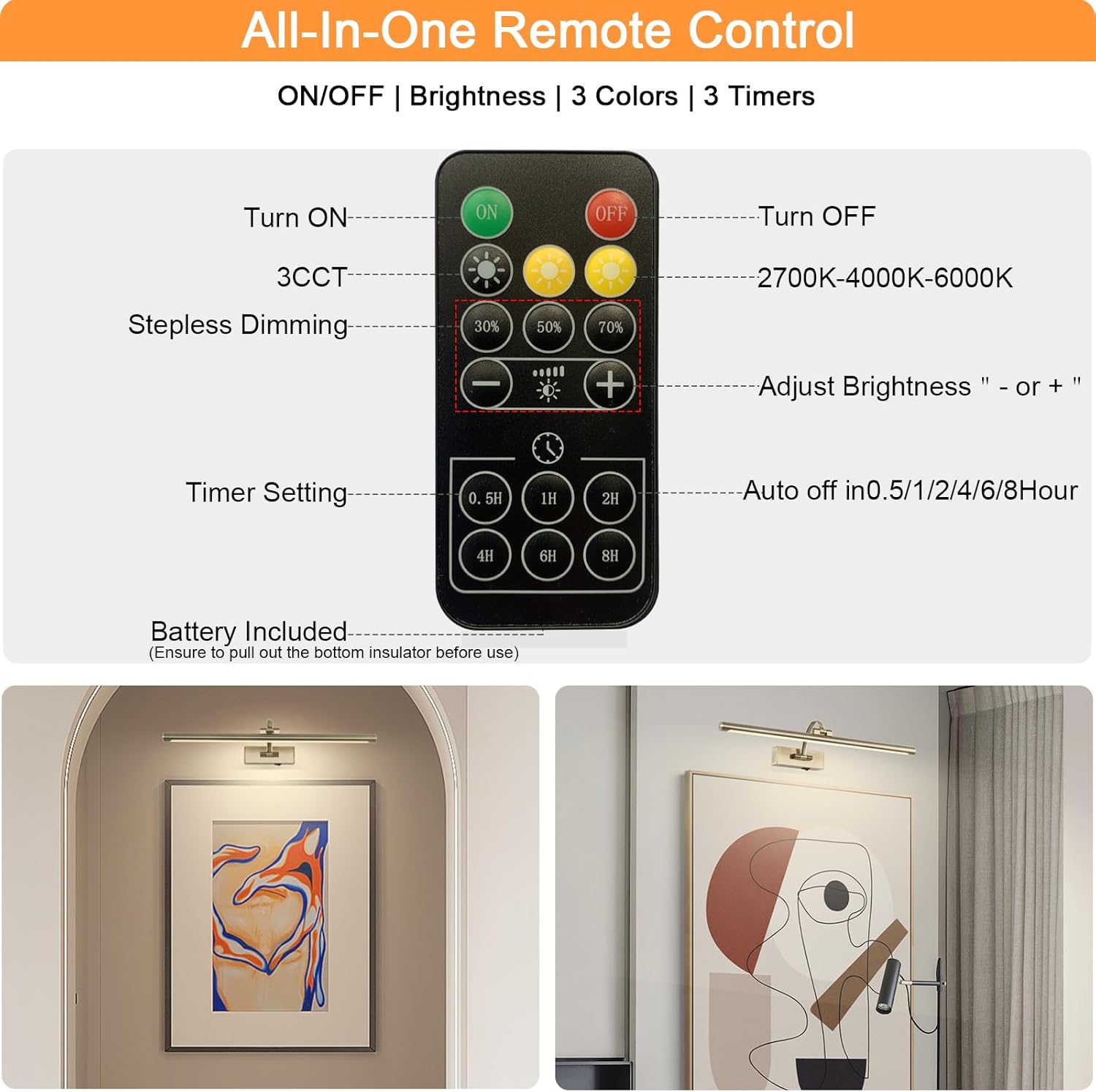 Antique Bronze Picture Light, 23.6 Inch Remote Control Painting Lights for Wall Cordless, 3CCT Dimmable Wall Lights for Pictures, Rechargeable Art Light for Pictures On Wall with Timer