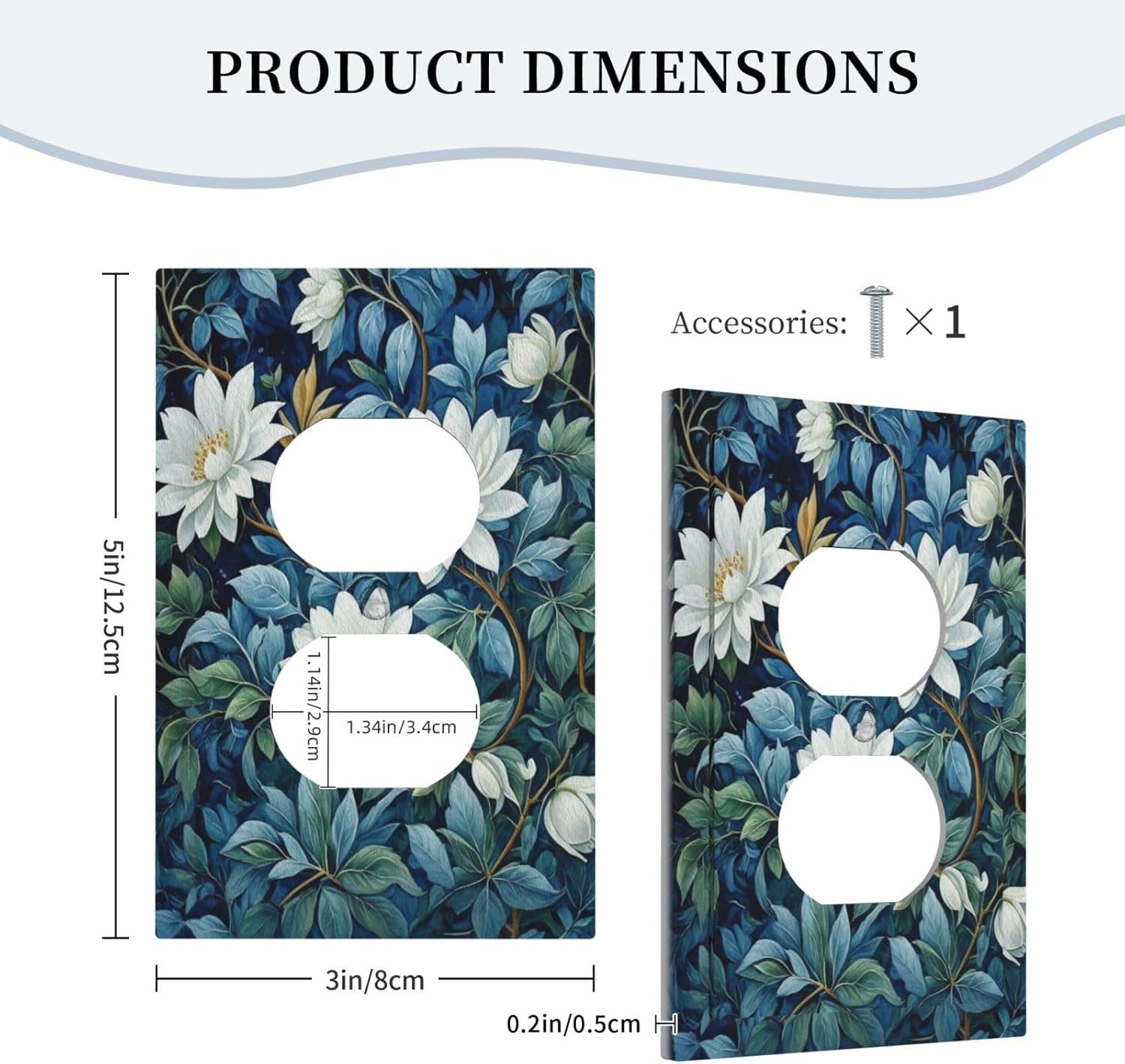 White Flowers Green Leaves Light Switch Cover 1 Gang Outlet Plate Single Duplex Wall Plate Covers Decorative Switchplate Covers Electrical Faceplate for Home Decor