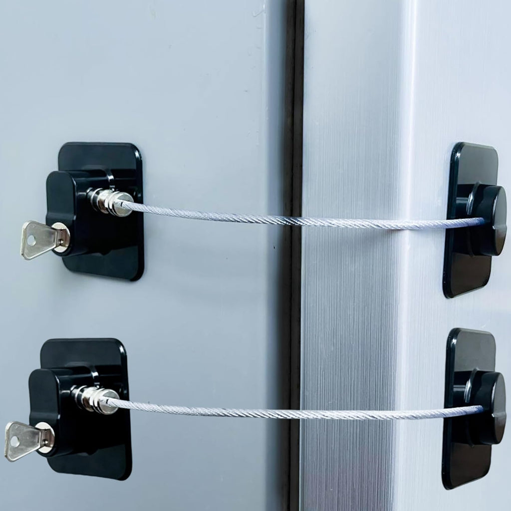 Refrigerator Lock (2 Pack), Fridge Locks with 2 Keys, Child Safety Lock, Baby Proof Cabinet and Drawer Locks, Freezer Latch for Double Door, French Door (Upgraded Black)