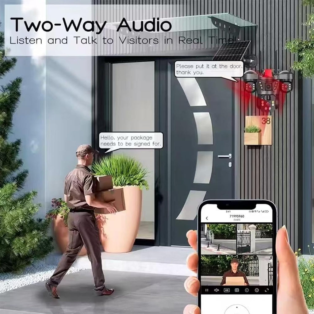 4K Solar Security Camera, 3 Cameras Security Cameras Wireless Outdoor, 360° Pan & Tilt Surveillance, Have Alarm Detection, Smart Monitor＆Night Vision, Two Way Intercom Outdoor Function 2.4GHz Wi-Fi