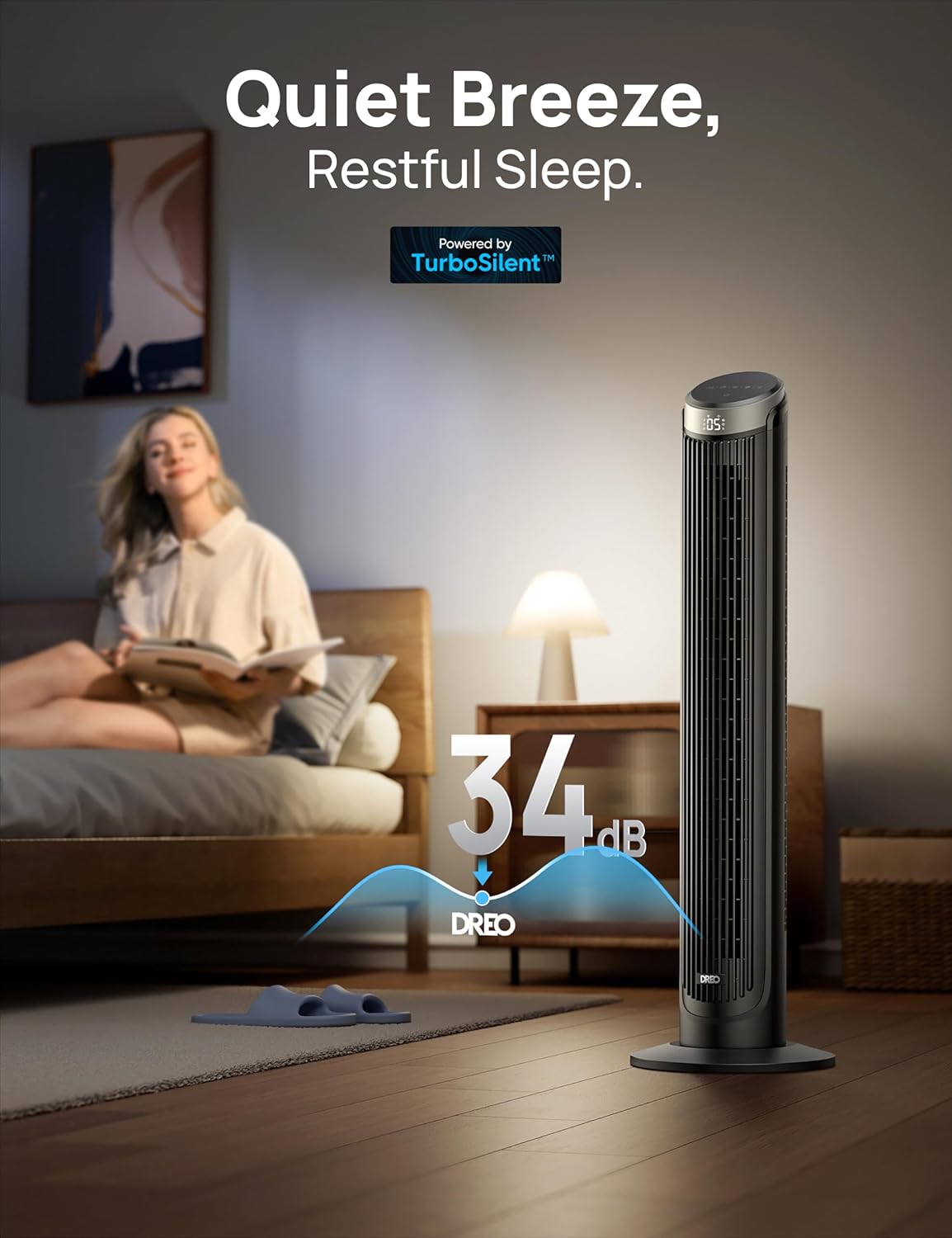 Dreo Tower Fan for Bedroom, 90° Oscillating Fans that Blow Cold Air, 5 Speeds, 4 Modes with 26ft/s Velocity, 12H & 28dB Quiet Timer, Remote, Touch, 40" Standing Floor Fan for Home Office, Black