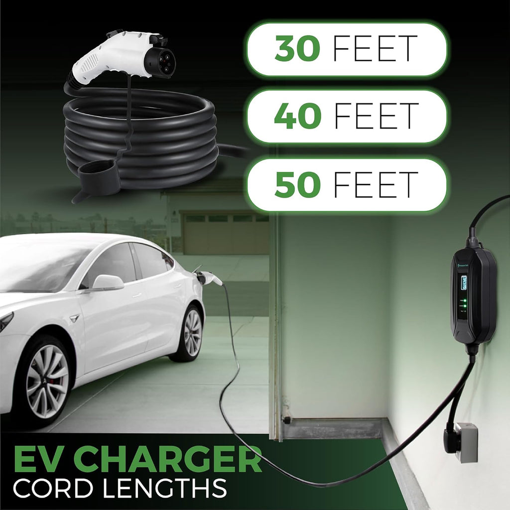 PRIMECOM Level 2 Electric Vehicle (EV) Charger (220V / 240Volt, 16Amp) Portable EVSE Smart Electric Car Charger, 30', 40', and 50 Feet Lengths (NEMA 14-30P, 50 Feet)