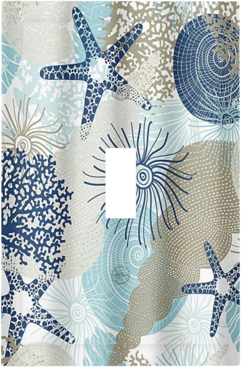 Decorative Light Switch Cover Plate Blue Starfish Brown Coral Ocean 1 Gang Single Toggle Wall Plates for Electrical Outlets Outlet Covers Switch Plate Covers Faceplate for Girlroom Home Decor