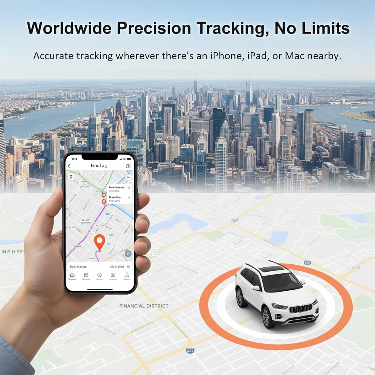 Car GPS Tracker Work with Find My (iOS Only) Mini Real Time Tracking Devices for Vehicles Hidden Magnetic Case Item Finder Global Coverage for Kids Dogs Truck No Monthly Fee or Subscription Waterproof