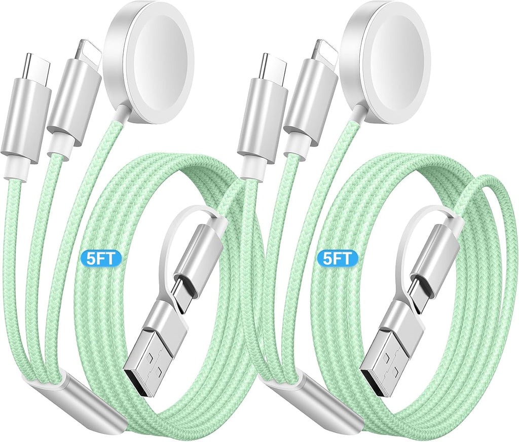 Temdan 2Pack for Apple Watch Charger, 3 in 2 Multi Charging Cable, iPhone Charger, USB A/Type C/Lightning Cable, Portable Travel Essentials Designed for iWatch Ultra/SE/11-1 & iPhone 17-12/ iPad-5Ft