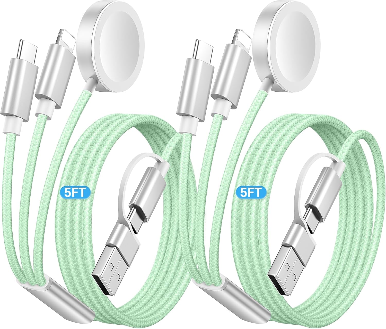 Temdan 2Pack for Apple Watch Charger, 3 in 2 Multi Charging Cable, iPhone Charger, USB A/Type C/Lightning Cable, Portable Travel Essentials Designed for iWatch Ultra/SE/11-1 & iPhone 17-12/ iPad-5Ft