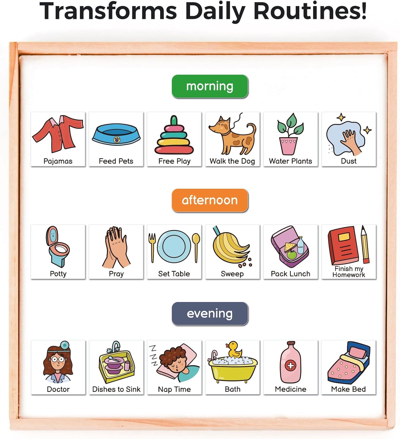 Magnetic Visual Schedule for Kids – Daily Routine & Chore Chart with 100+ Picture Magnets for Toddlers, Autism & ADHD, for Home Use, Morning and Bedtime Routines