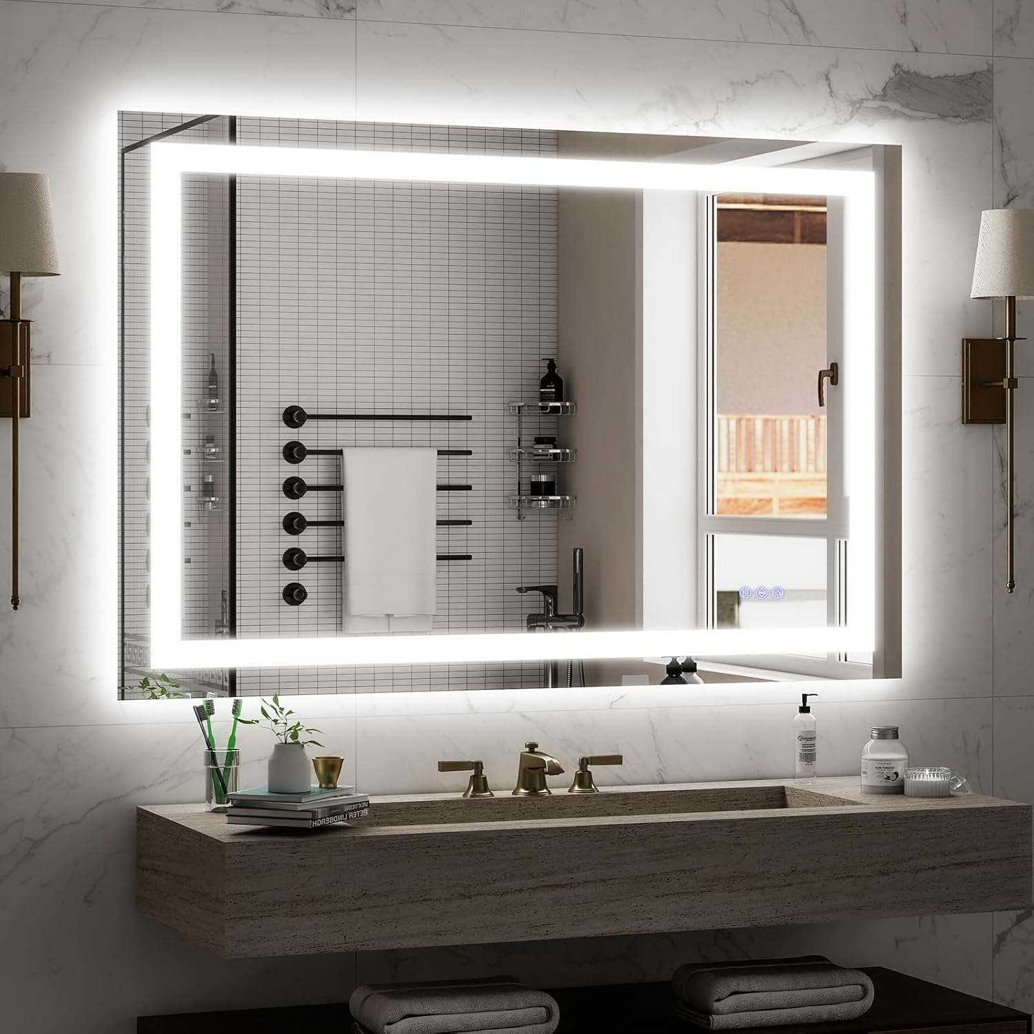 VooBang Large LED Bathroom Mirror 30 x 55 inches - 3 Adjustable Lighting Modes Lighted Smart Bathroom Vanity Mirror, Anti-Fog, Memory Function, Tempered Glass, Wall Mounted Horizontally Vertically