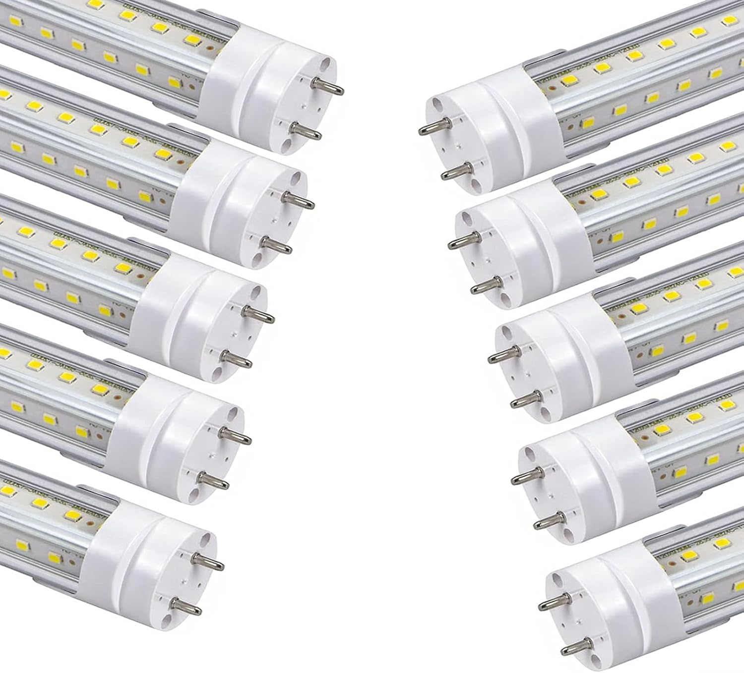 T8 5 Foot LED Tube Lights,45W 4500lm,White 6500K,G13 Bi-Pin Base,60 inches End to End,T12 Fluorescent Tubes Replacement,Ballast Bypass,Dual-Ended Power,Office,Shop,Pack of 10