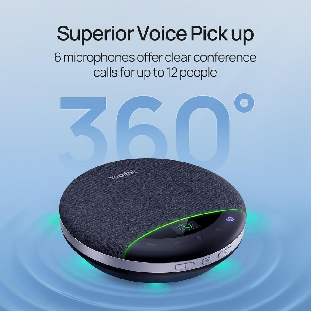 Yealink Bluetooth Speakerphone SP96 with Dongle Support Daisy-Chain 26H Talk Time Teams Certified 65mm Conference Speaker and 6 Microphones Array LCD Screen Smart AI Noise-Canceling