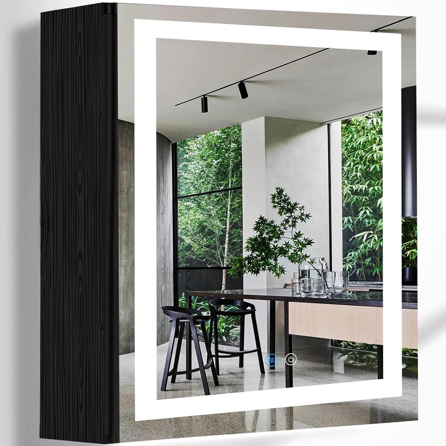 20 x 28 Inch Black Wood Led Medicine Cabinet Mirror with Lights Storage Wooden Cabinets Smart Memory 3 Color Dimmable AntiFog 28" Bathroom Lighted Medicine Cabinet with Mirror and LED Light