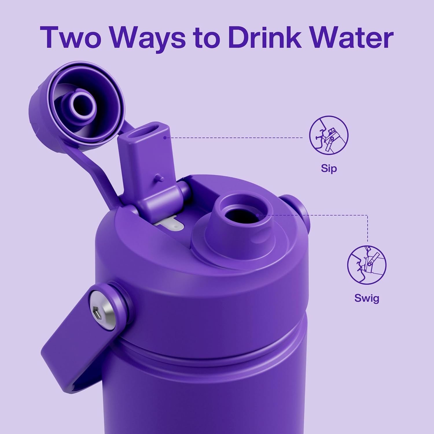 ENCOOL Insulated Water Bottle with Straw Stainless Steel Water Bottle, Leak-Proof, BPA-Free, Double Wall Vacuum Keeps Cold for 24 Hours for Sports, Travel, School (18 oz, Violet)