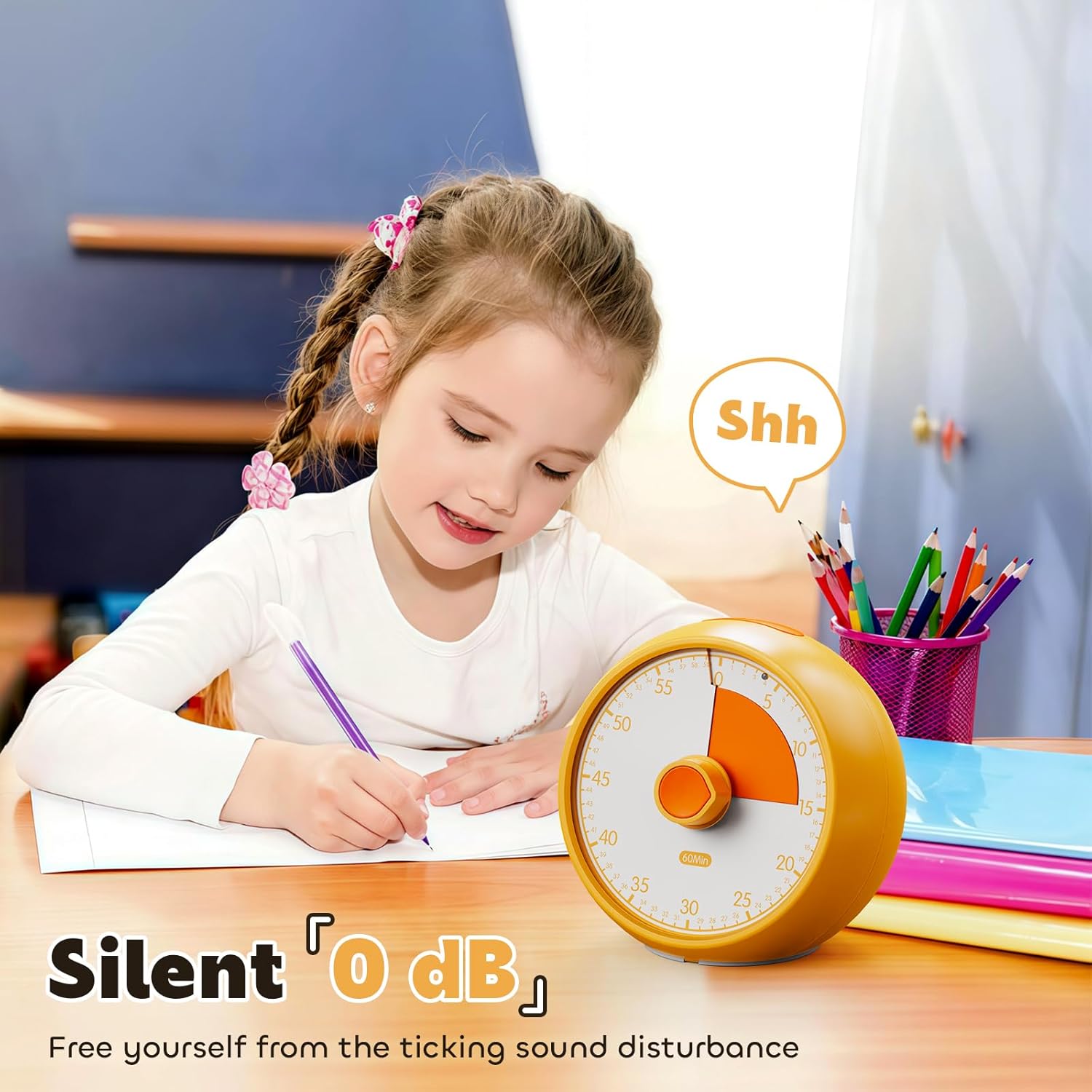 Visual Timer for Kids 60-Minute - Silent Analog Countdown Time Timer with Optional Alarm, Focus Tool for ADHD & Autism, Time Management for Homework, Chores, Office, Kitchen, Teaching & Study Routines