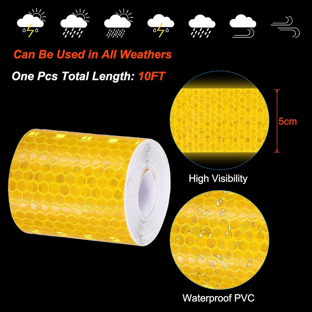 PATIKIL 2 Inch x 10 ft Reflective Tape, 1 Roll Waterproof Self Adhesive High Visibility Caution Warning Safety Tape Reflector with Scraper for Trucks Trailers Cars, Yellow