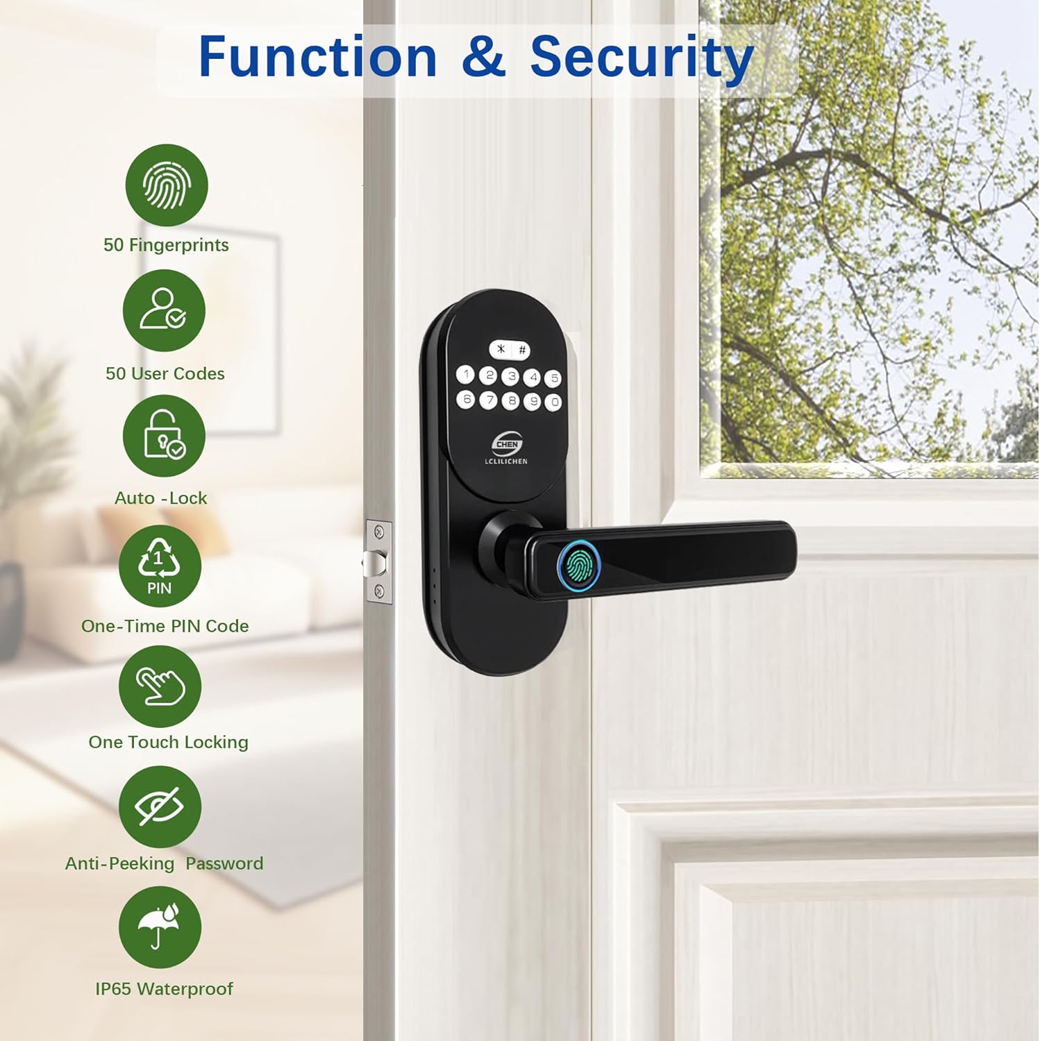 Keyless Entry Door Lock with Handle, Smart Fingerprint Deadbolt, APP Control & Keypad Password Unlock for Front Door, Home, Apartment