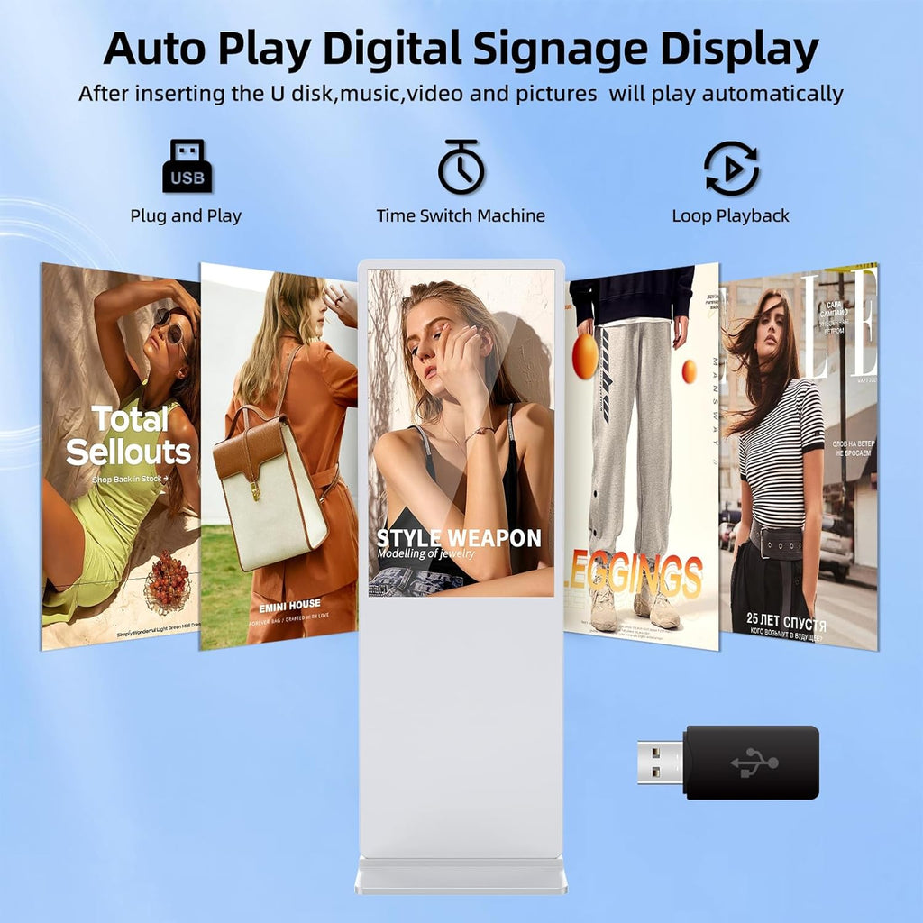 JIYANG 43 Inch Digital Signage Display, Indoor Floor Standing Advertising Display Kiosk Android System,Commercial LCD Totem Support HDMI-in,Store Displays Screens and Lifetime CMS System(White)