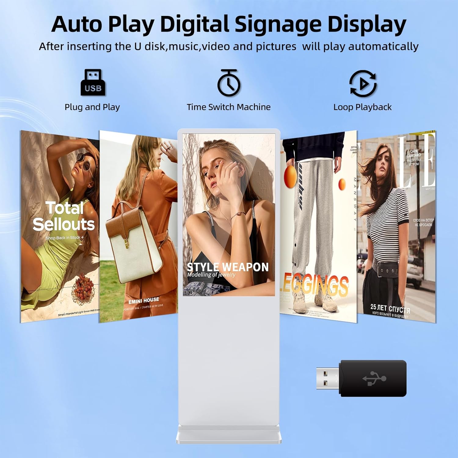 JIYANG 43 Inch Digital Signage Display, Indoor Floor Standing Advertising Display Kiosk Android System,Commercial LCD Totem Support HDMI-in,Store Displays Screens and Lifetime CMS System(White)