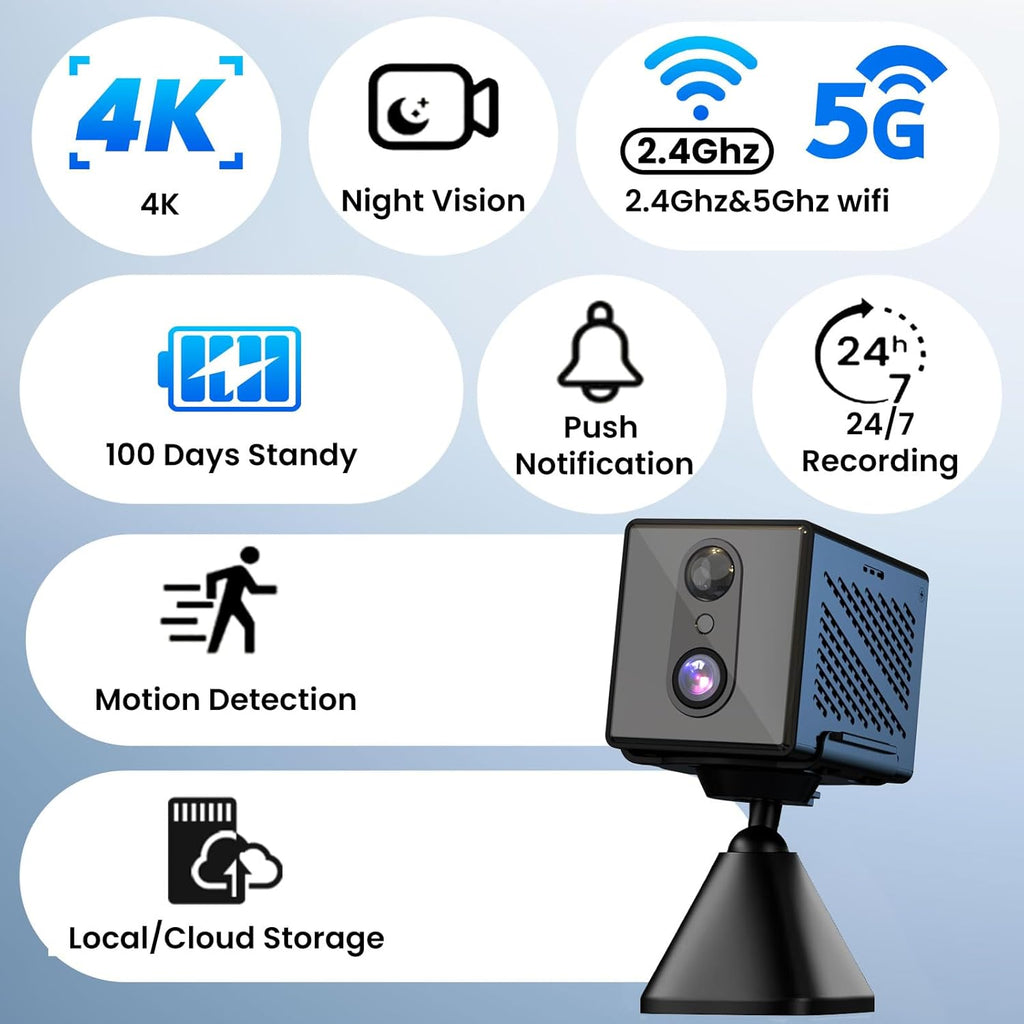 2025 Upgraded 4K Security Camera, 5GHz WiFi Indoor Camera, Home Security Camera with Night Vision, Motion Sensor, Long Battery Life, Motion Detection, Remote Viewing, Wireless Surveillance Cam