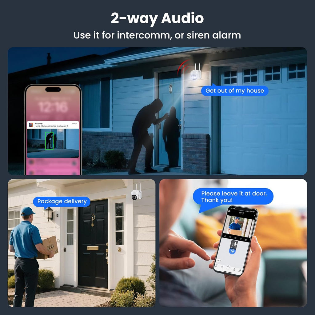XMARTO 10X Zoom WiFi6 Security Camera System Wireless Outdoor/Indoor, 10CH 4K NVR with 4X 2K HD Dual Lens Cameras with Auto Tracking, 1TB HDD (Plug-in 24/7 Surveillance, Long Range WiFi)