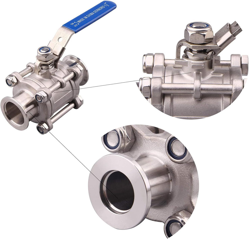 SHERICH Vacuum KF16 Ball Valve 304 Stainless Steel Clamp High Vacuum Fast Ball Valve Blue Handle With Locking Device (KF16)
