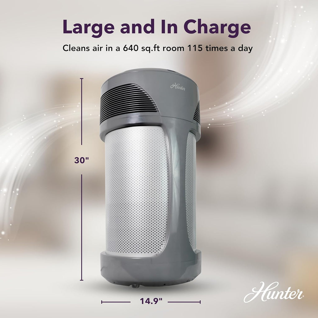 Hunter HP980 Air Purifiers for Home Large Room and Bedroom. Industrial Strength True HEPA Air Purifier for Pets, Odors, Allergens, Smoke, Dust, VOC's. Cleans 3225 Ft² Per Hour.