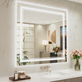 40 x 38 Inch LED Bathroom Mirror, Front Light and Backlit Anti-Fog Dimmable Memory Lighted Vanity Mirror, Shatterproof Wall-Mounted Led Mirror for Bathroom
