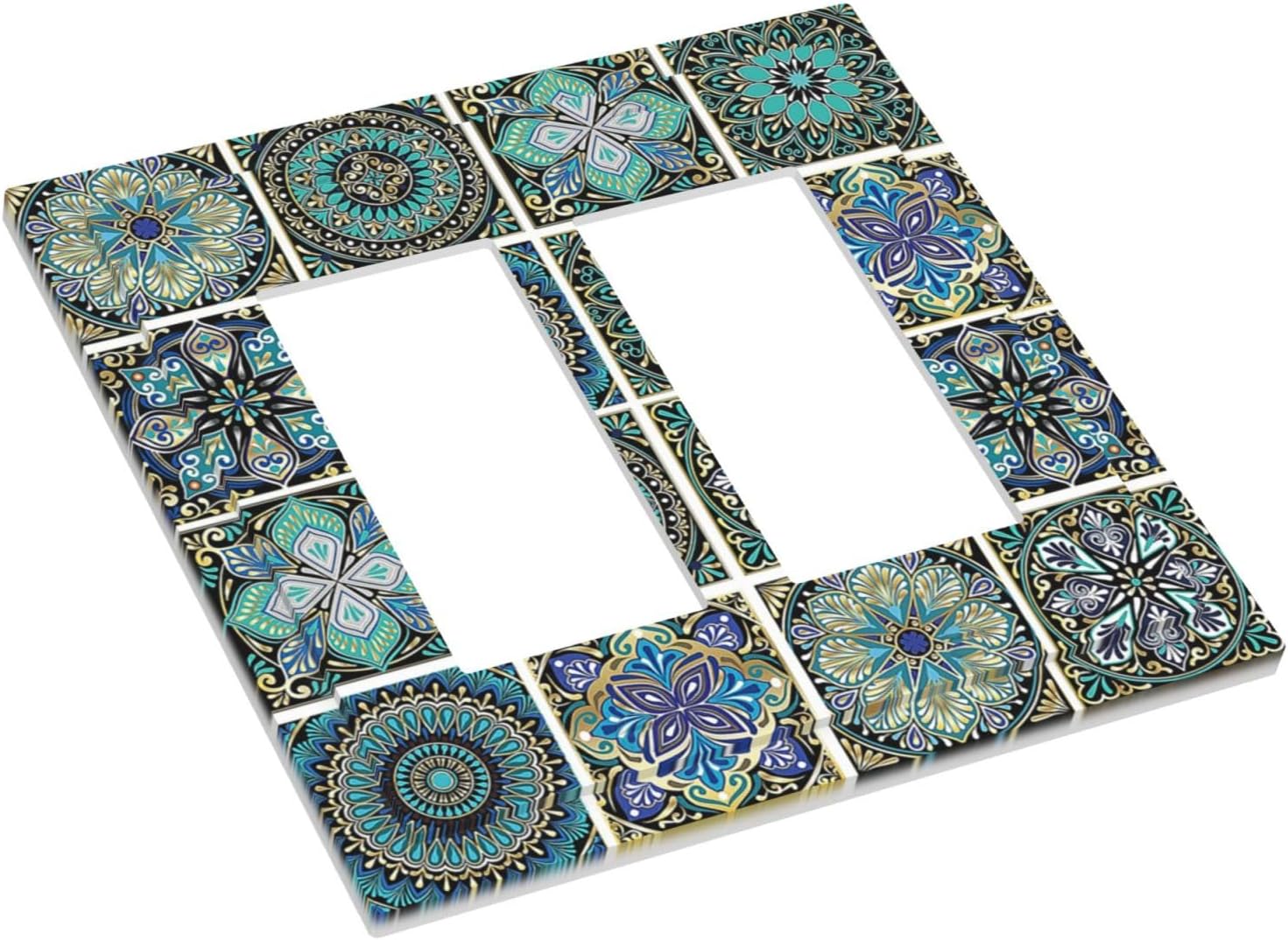 Decorative Outlet Covers Mandala Decorative Rustic Vintage Turquoise Pattern 2 Gang Double GFCI Rocker Electrical Wall Panels Light Switch Cover Plate for Bedroom Bathroom Decor