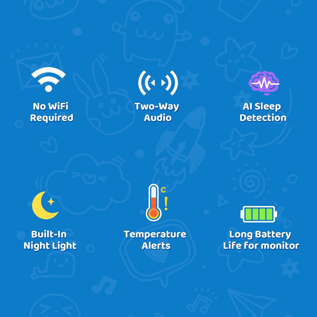 Baby Monitor with 1 or 2 HD Cameras – No WiFi Needed, AI Sleep Detection, Night Vision, Two-Way Talk, Temperature Alerts – Split Screen Option (2 Camera)