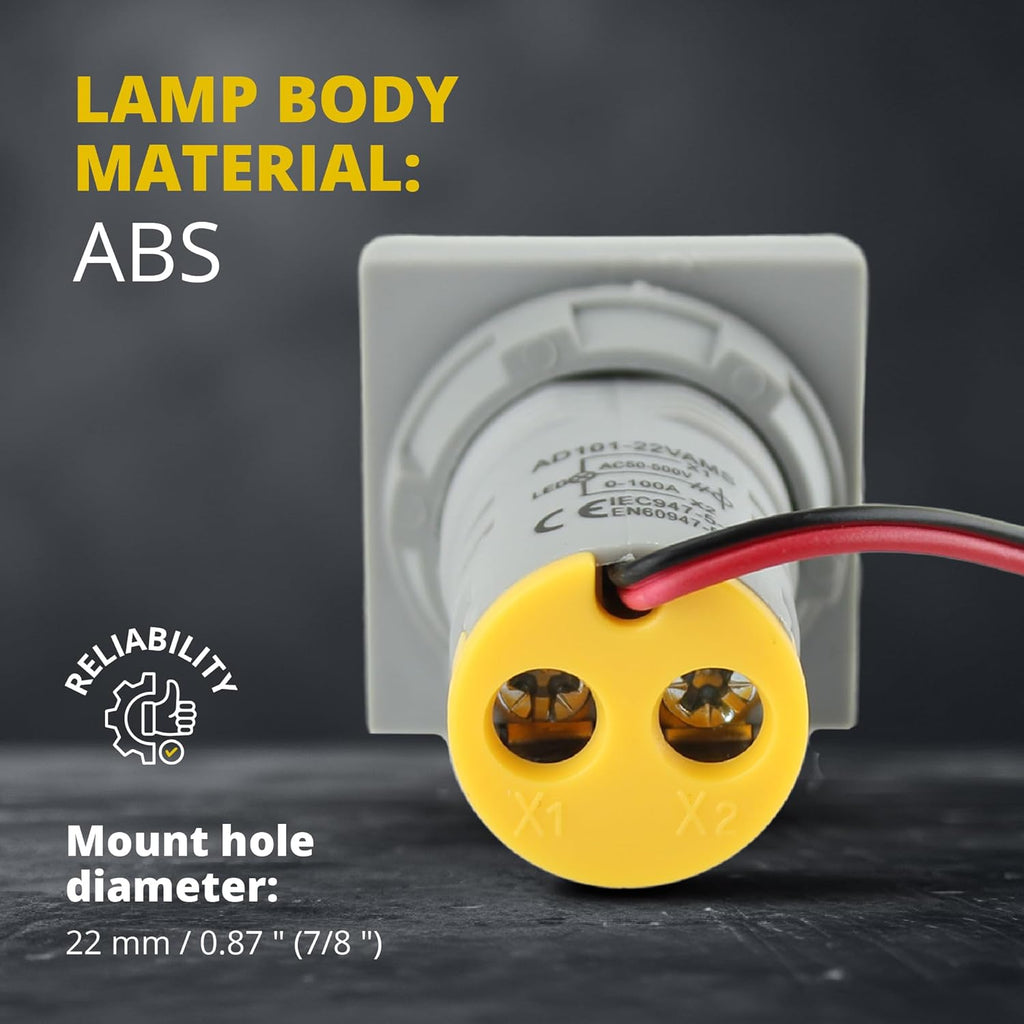 LED Voltage Display Panel Mount Volt Amp Meter, AD101-22VAMS 22mm Square Voltmeter and Ammeter, AC50-500V Voltage and 0-100A Current Meter, Yellow (3 Pack)