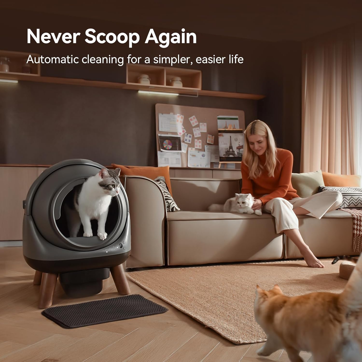 Self Cleaning Litter Box: Automatic Cat Litter Box for Cats, G1 Large Openning Robot with Odor-Control Dual Safety Protection, Includes Trash Bags and Mat