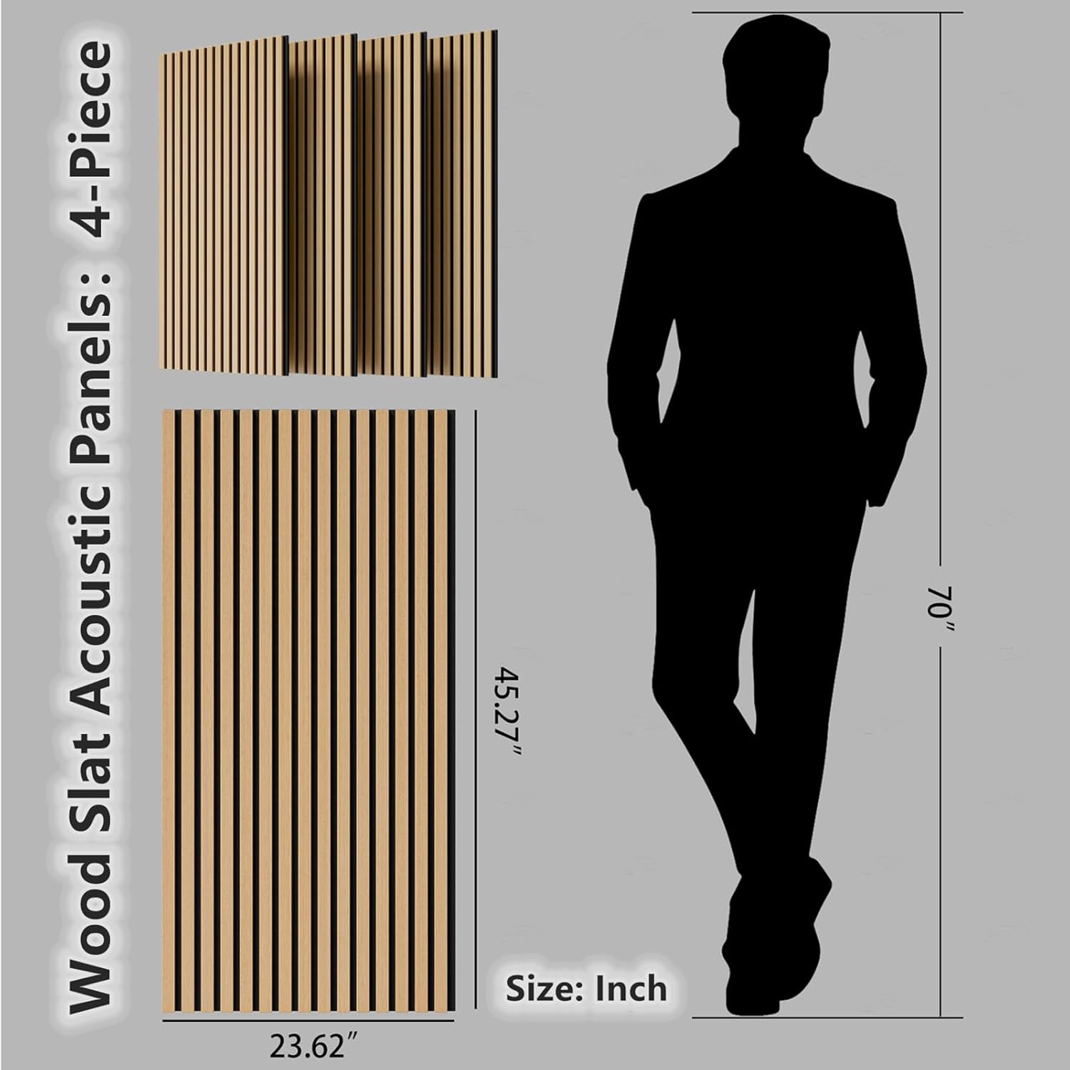 Wood Wall Panels, 45.3" x 23.6" Acoustic Panels for Wall and Ceiling, 3D Fluted Sound Absorbing Panel for Interior Wall Decor Noise Reduction (4Pcs-White Oak)