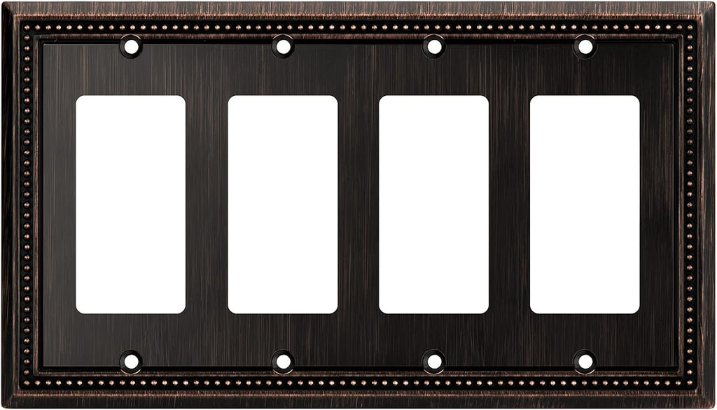 Henne Bery Sunken Pearls Heavy Duty Decorative Wall Plate Switch Plate Outlet Cover (Quad Decorator, Aged Bronze)