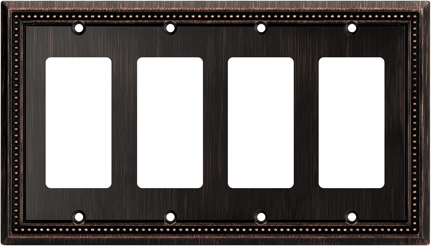 Henne Bery Sunken Pearls Heavy Duty Decorative Wall Plate Switch Plate Outlet Cover (Quad Decorator, Aged Bronze)