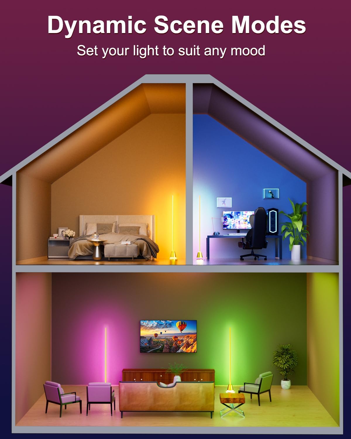 Keepsmile Smart RGB LED Corner Floor Lamp,172 LEDs Bright Standing Lamps for Living Room with APP and Remote,Modern Floor Lamp with Music Sync and 16 Million Colors, Ambient Lighting for Bedroom Gold