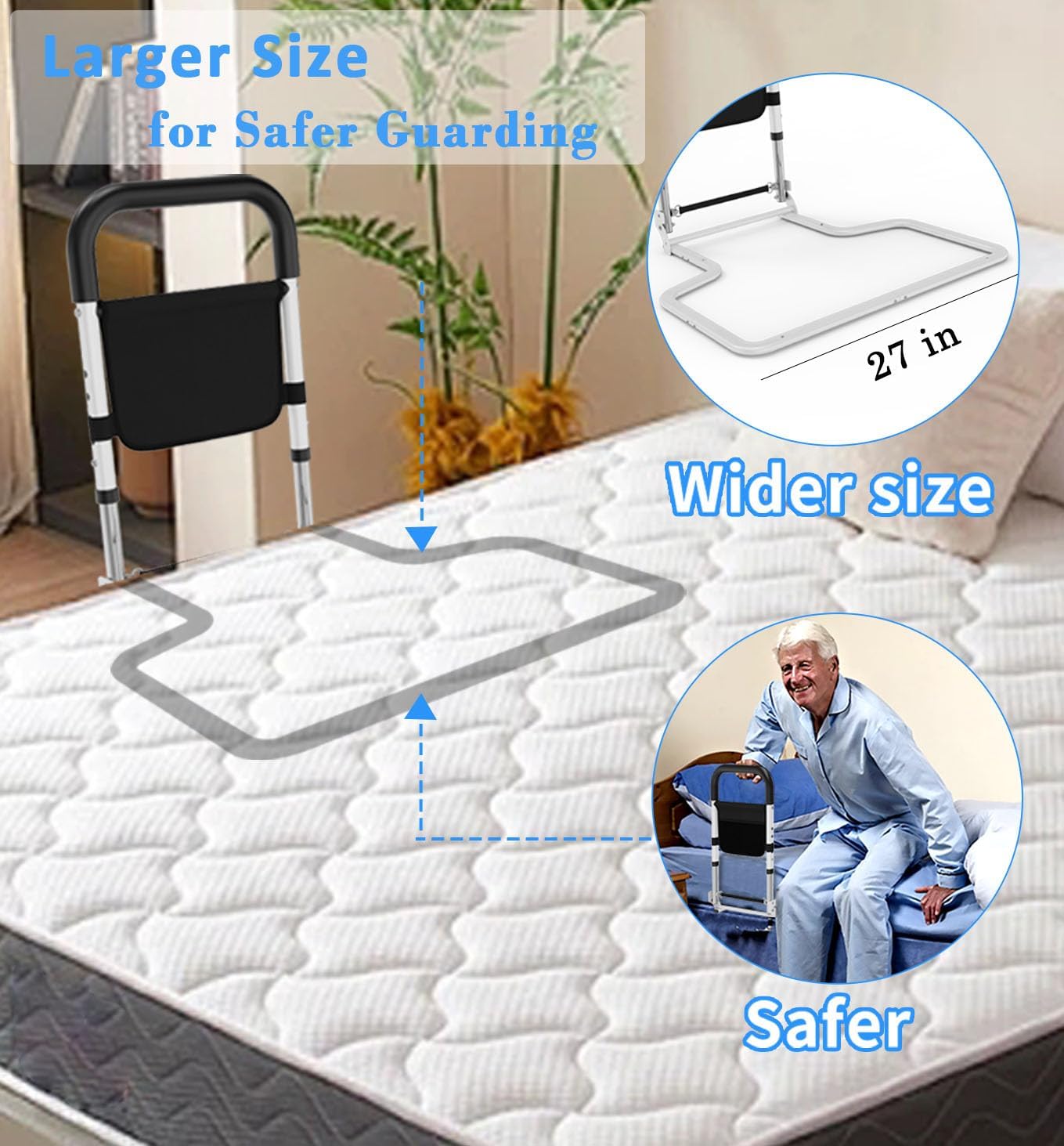 Bed Rails for Elderly Adults Safety, Surgery Patients Adjustable Bed Railings Support Assist Rail for Seniors, Fall Prevent Grab Bar with Storage Pocket, Bed Cane fit King Queen Full Twin Beds (Large)