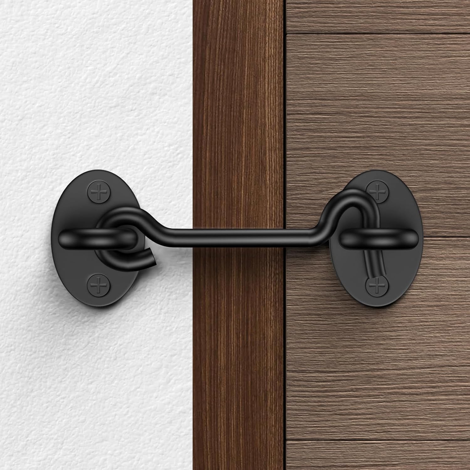 2 Pack Barn Door Latch Lock 6" Black Hook and Eye Latch with Screws, Rust-Resistant Metal Gate Latch for Window, Cabin Hooks, Sliding Door, Bathroom, Bedroom