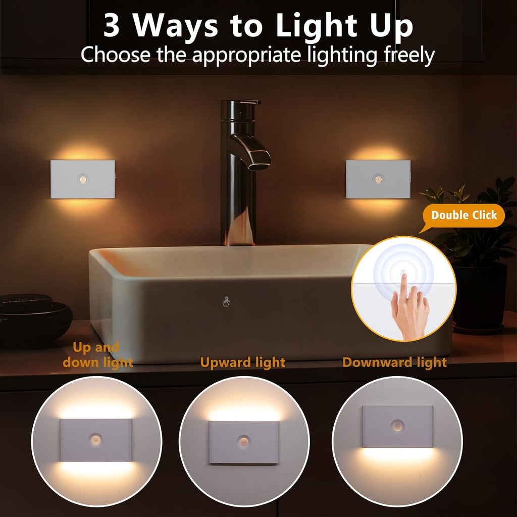 Motion Sensor Night Light, Rechargeable Battery Night Light, 2700K-6500K Magnetic/Stick-on Closet Lights, Dimmable Stair Lights for Bedroom Kitchen Hallway Stairs (2 Pack)
