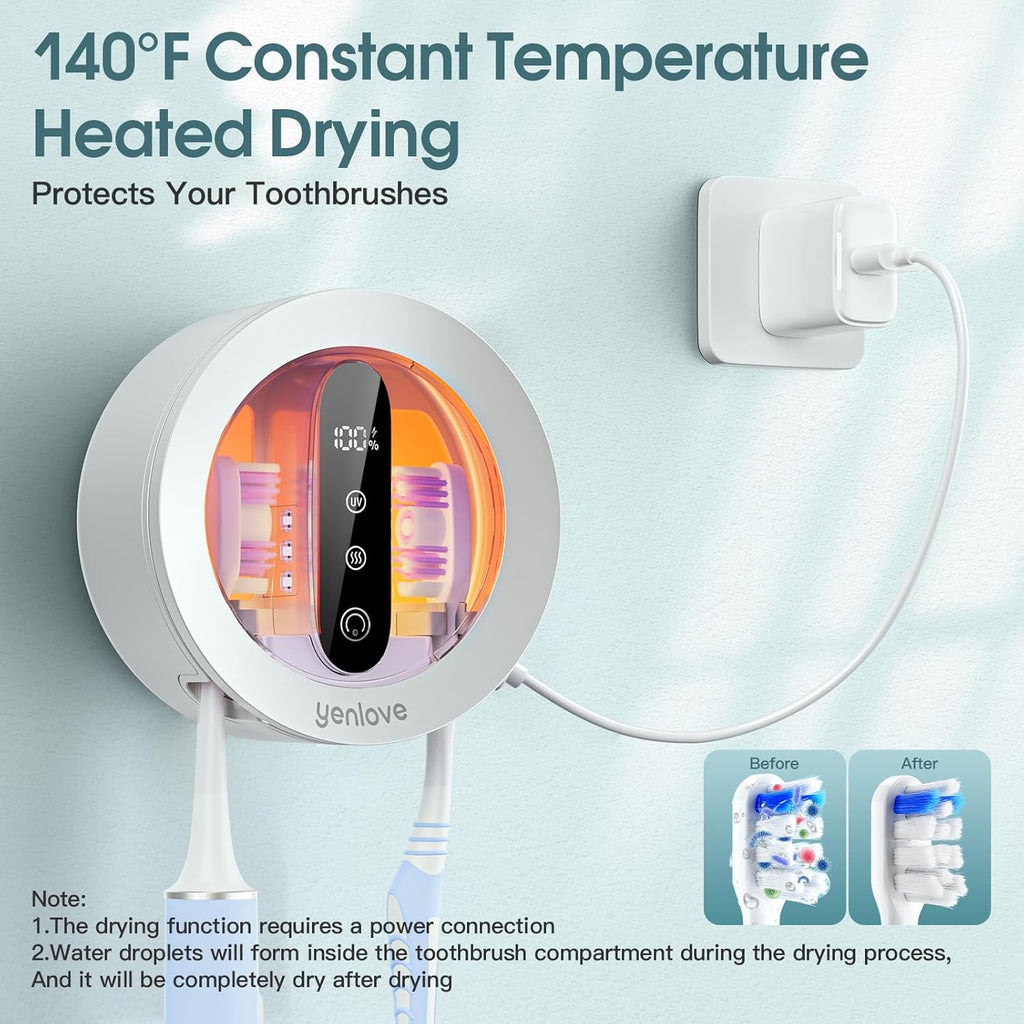 Toothbrush Holders for Bathroom,Wall-Mounted Toothbrush Holder,Smart Toothbrush Cleaner with LED Screen and Drying,Electric Tooth Brush Holder Fits Most Size Toothbrushes for Home & Travel