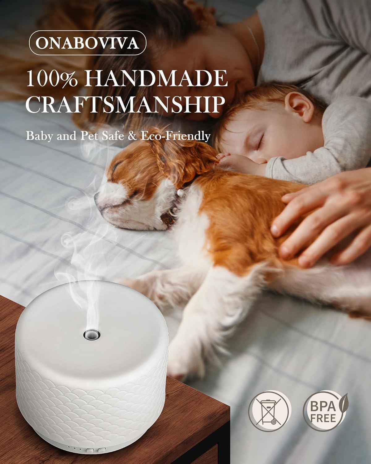 Essential Oil Diffuser, 280ml Ceramic Aromatherapy Diffuser with Ultrasonic Cool Mist Humidifier, Timer, Auto Shut-Off, Large Room Aroma Diffuser for Home, Bedroom, Office, Yoga