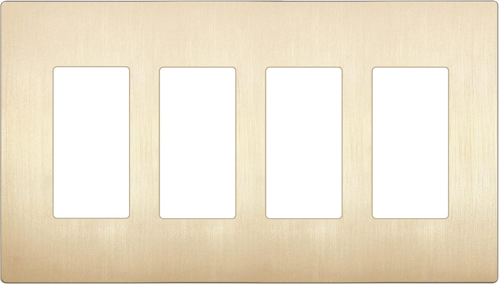 LIDER Brushed Finish Decorator Switch Cover, Screwless Wall Plate, Mid-Size 4-Gang 4.88" x 8.58", Unbreakable Polycarbonate Thermoplastic, UL Listed, LSWP-34M-BGD, Brushed Gold
