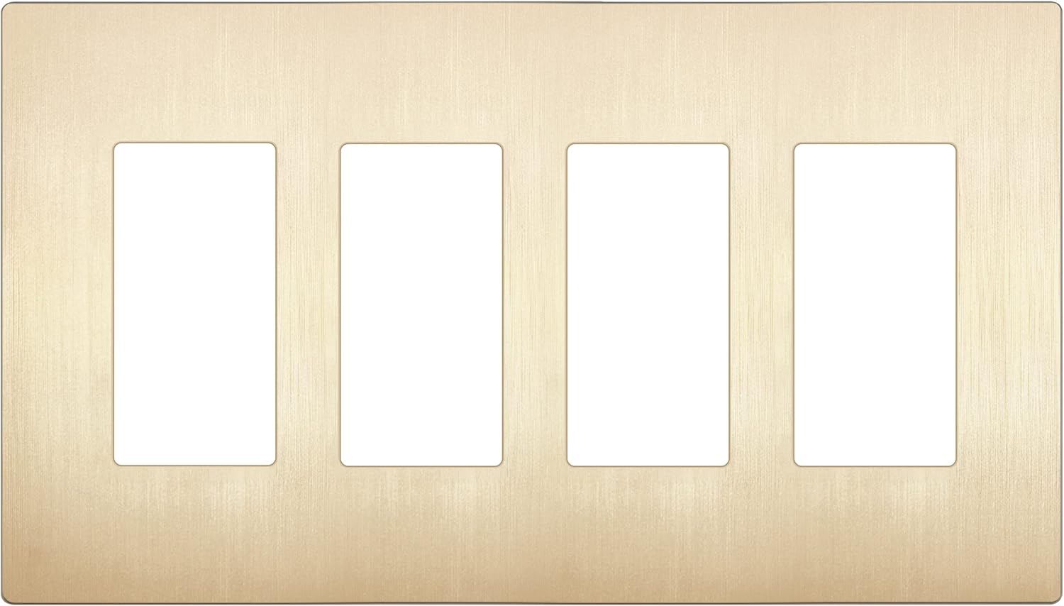 LIDER Brushed Finish Decorator Switch Cover, Screwless Wall Plate, Mid-Size 4-Gang 4.88" x 8.58", Unbreakable Polycarbonate Thermoplastic, UL Listed, LSWP-34M-BGD, Brushed Gold