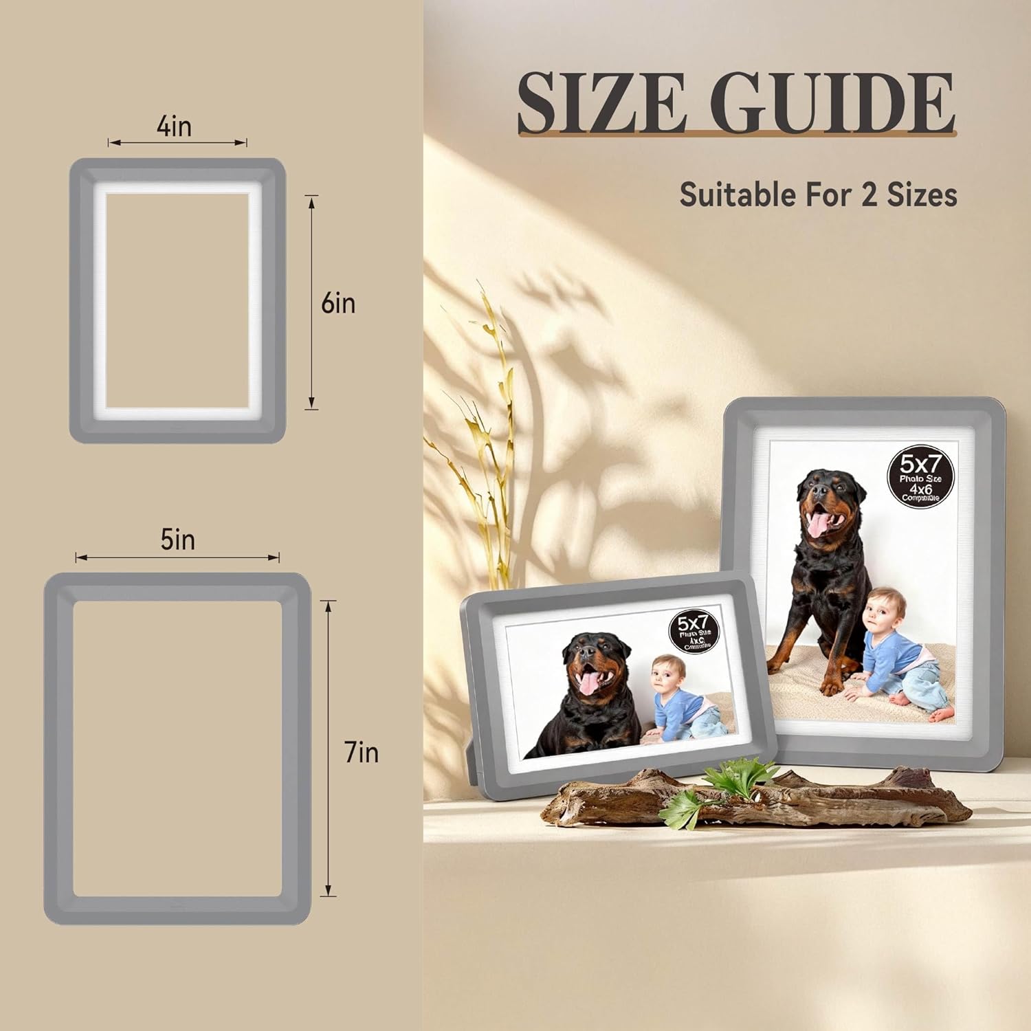Dark Gray 5x7 Picture Frame with Acrylic Front 3 Pack, ABS Frame for 5x7 or 4x8 Photos, Shatterproof UV-Resistant Tabletop Photo Frame, Vertical/Horizontal Display for Home Décor