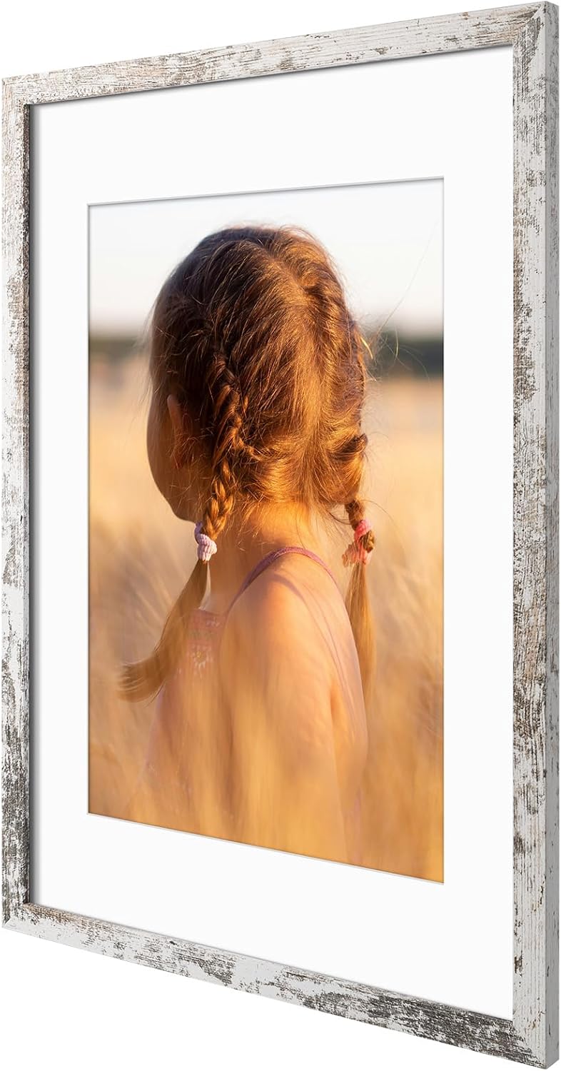 Golden State Art, 16X24 Picture Frame with Mat for 12X18 - High Definition Glass Wall Mounting Horizontal Vertical Display (Weathered White, 1 Pack)